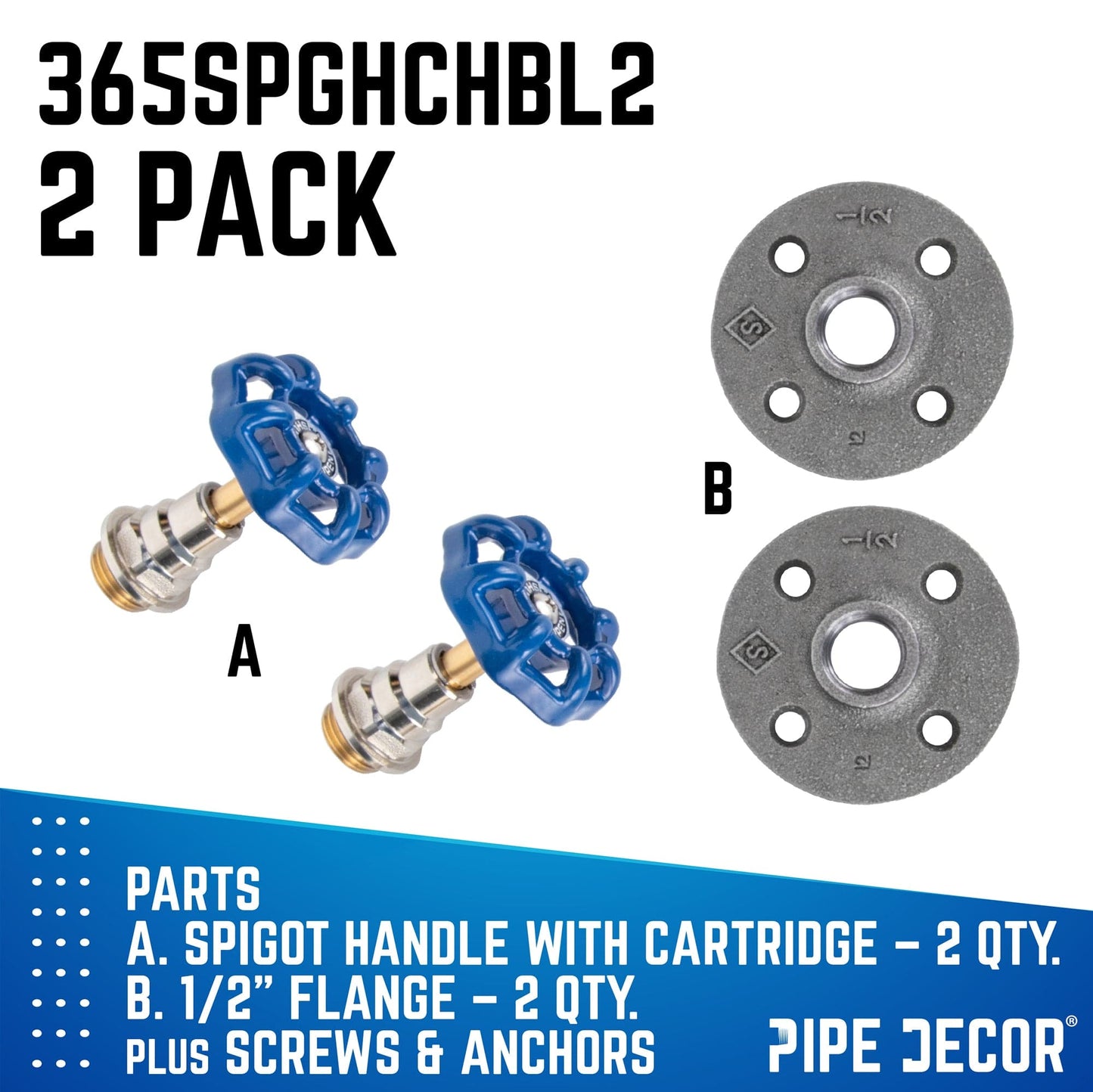 Blue Industrial Spigot Wall Hook with Flange (2-Pack) PIPE DECOR
