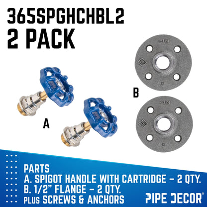 Blue Industrial Spigot Wall Hook with Flange (2-Pack) PIPE DECOR