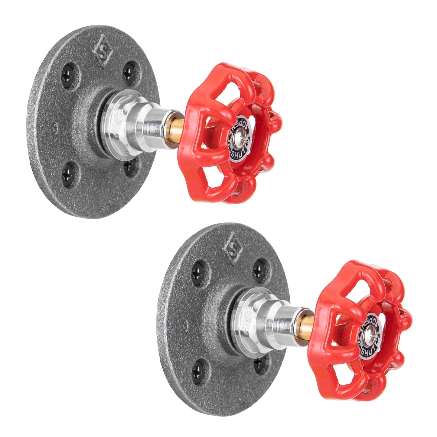 Red Industrial Spigot Wall Hook with Flange (2-Pack) PIPE DECOR