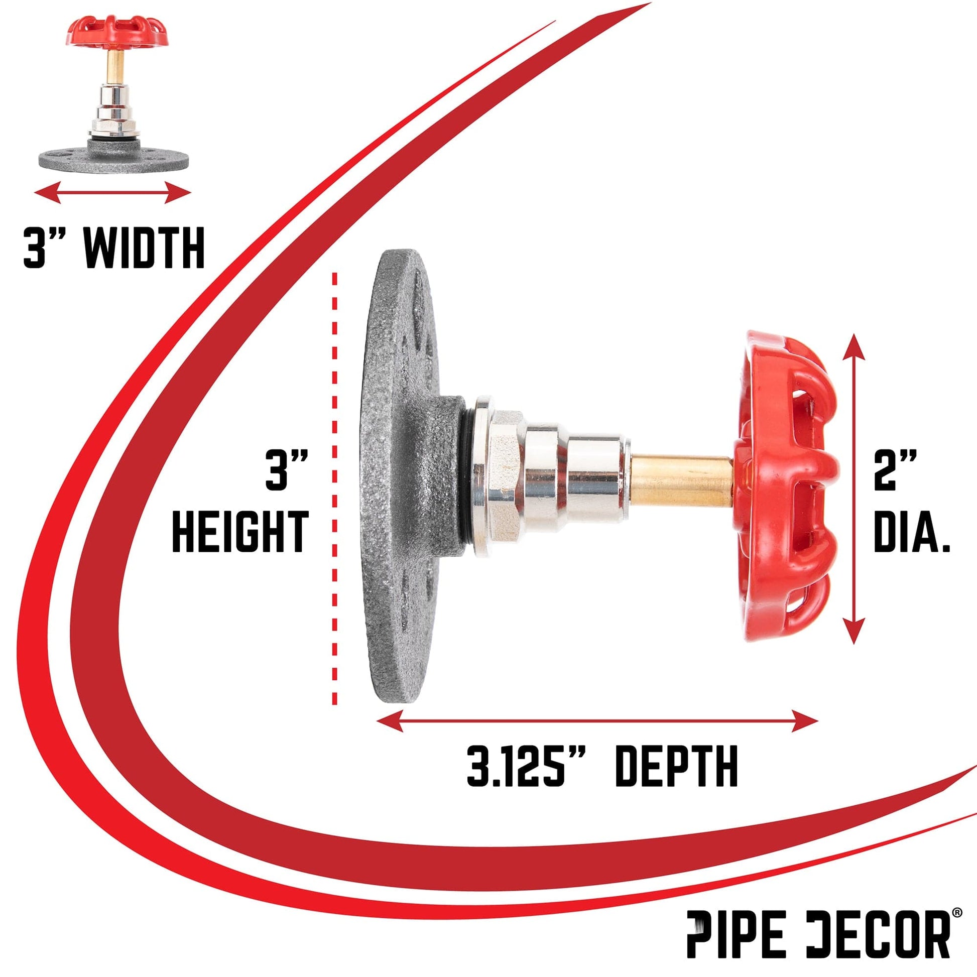 Red Industrial Spigot Wall Hook with Flange (2-Pack) PIPE DECOR
