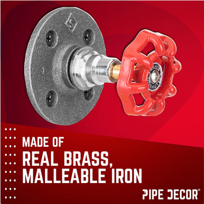 Red Industrial Spigot Wall Hook with Flange (2-Pack) PIPE DECOR