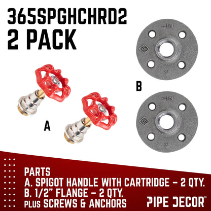 Red Industrial Spigot Wall Hook with Flange (2-Pack) PIPE DECOR