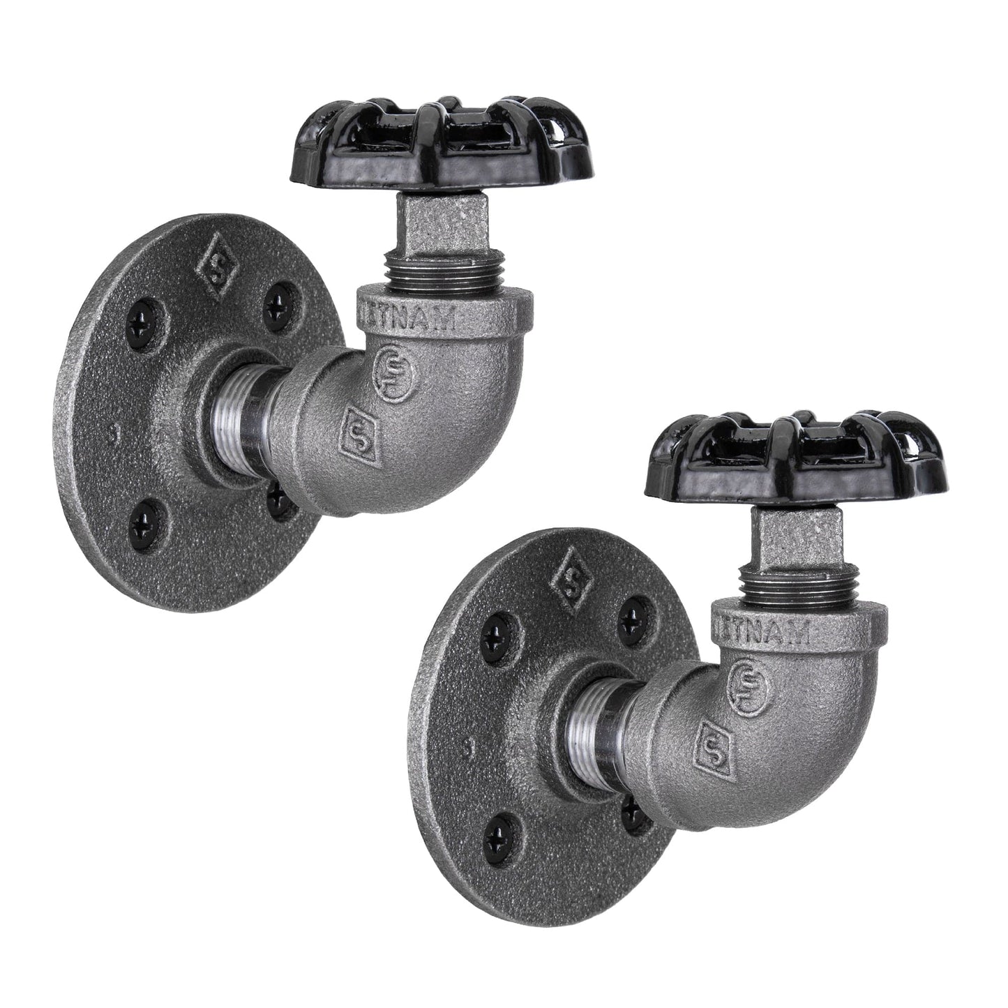 Black Industrial Curved Spigot Wall Hook with Flange (2-Pack) PIPE DECOR