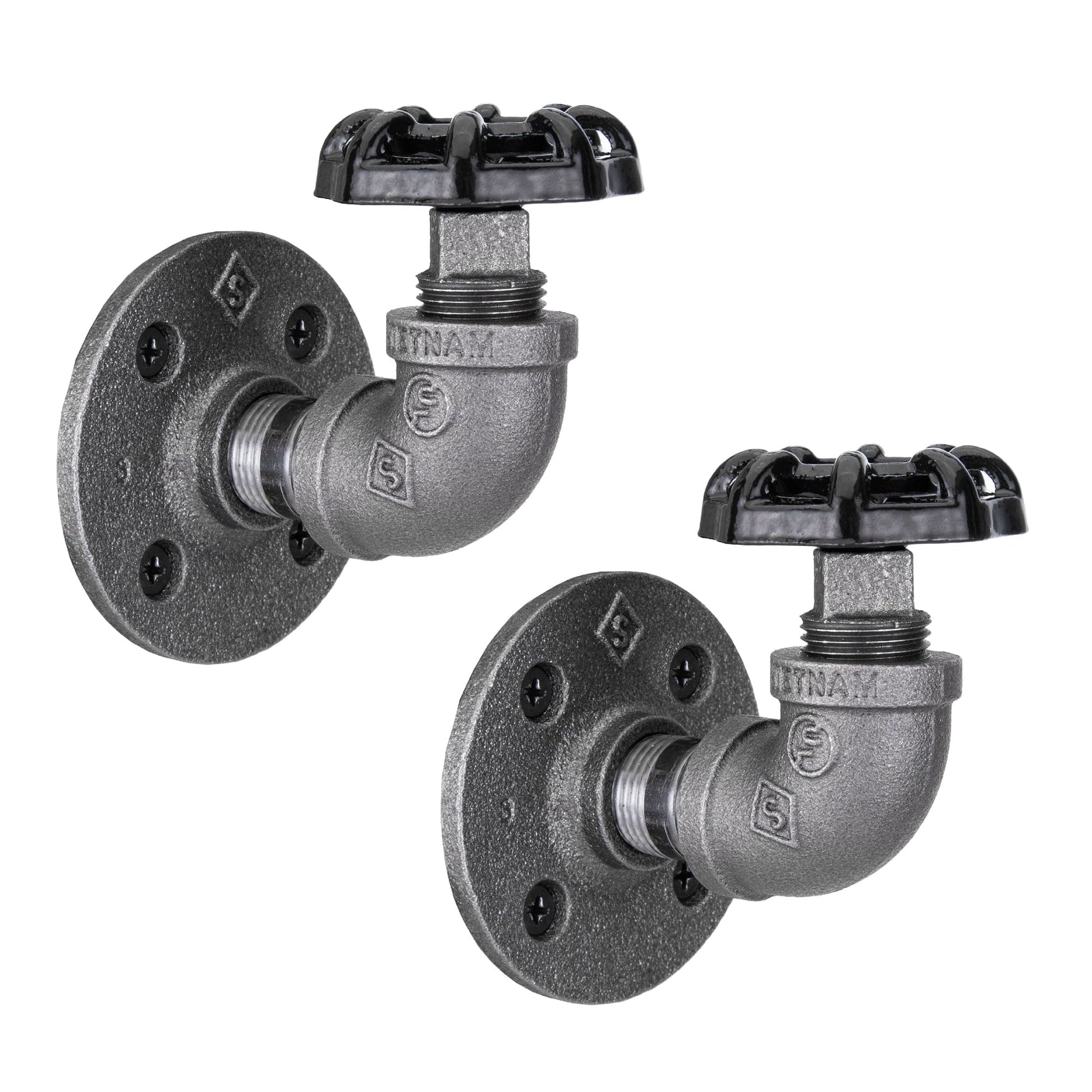 Black Industrial Curved Spigot Wall Hook with Flange (2-Pack) PIPE DECOR