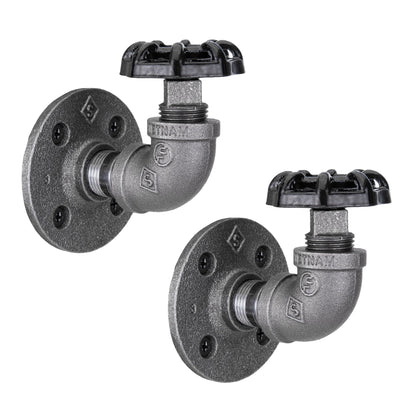 Black Industrial Curved Spigot Wall Hook with Flange (2-Pack) PIPE DECOR