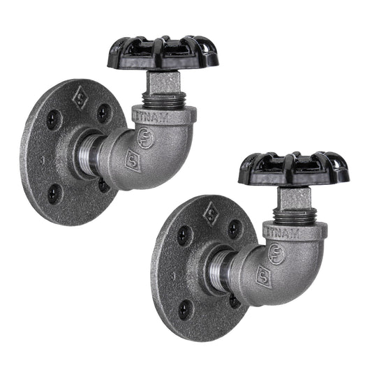 Black Industrial Curved Spigot Wall Hook with Flange (2-Pack) PIPE DECOR
