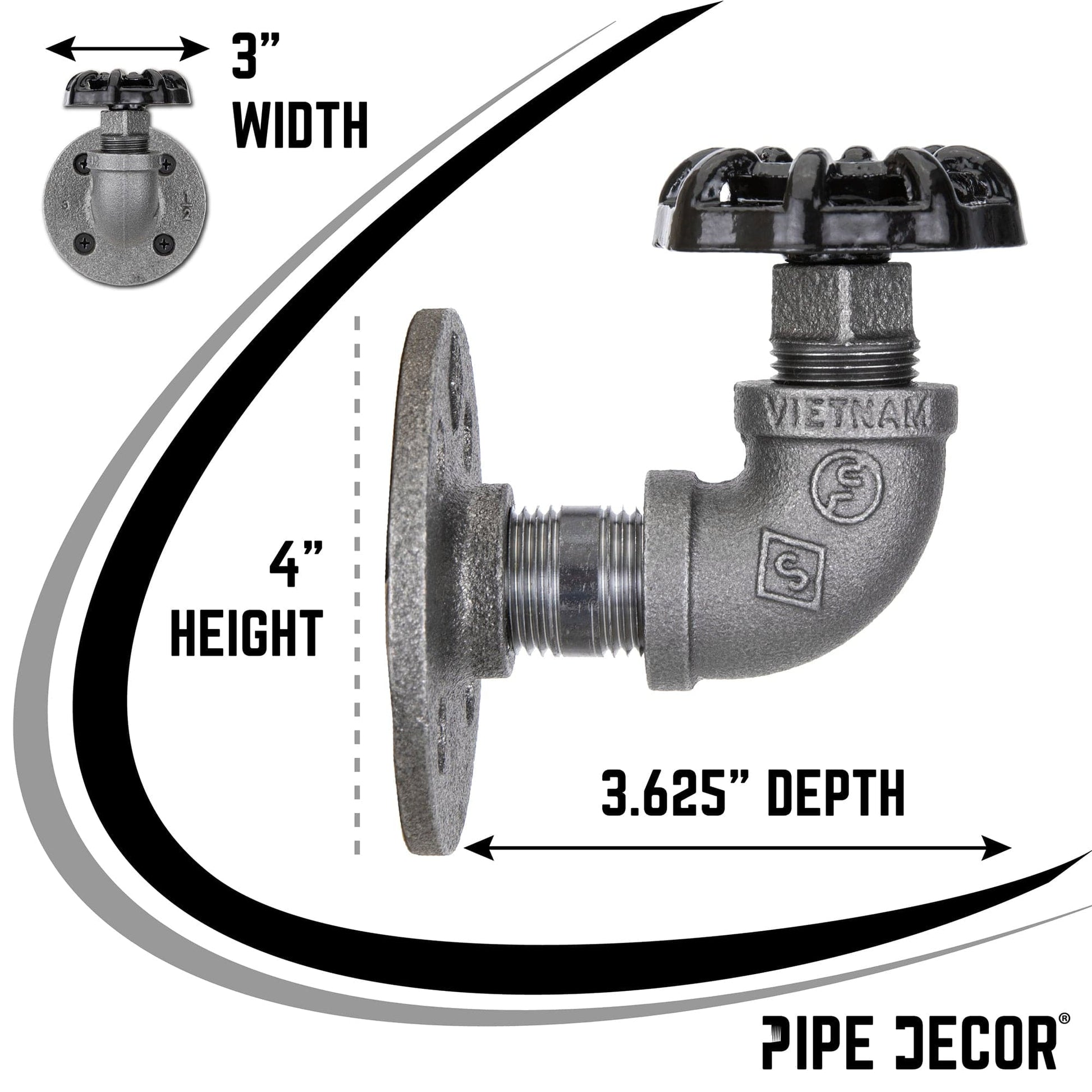 Black Industrial Curved Spigot Wall Hook with Flange (2-Pack) PIPE DECOR