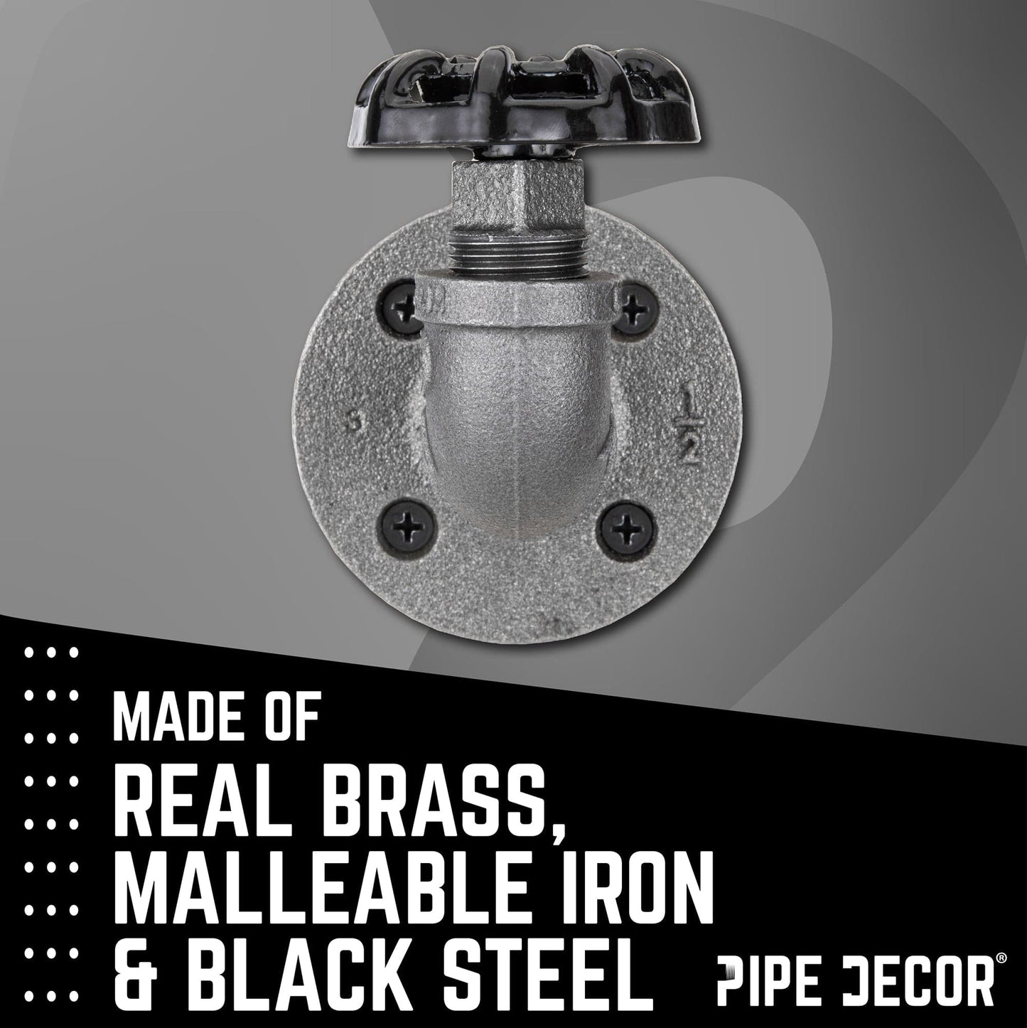 Black Industrial Curved Spigot Wall Hook with Flange (2-Pack) PIPE DECOR