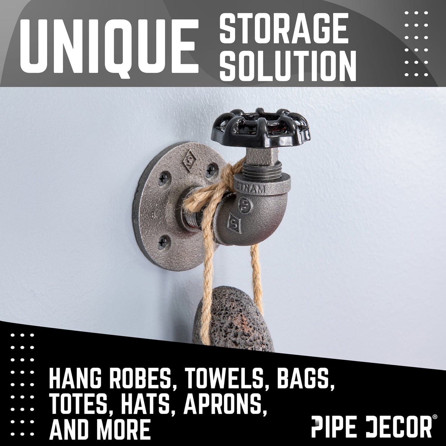 Black Industrial Curved Spigot Wall Hook with Flange (2-Pack) PIPE DECOR