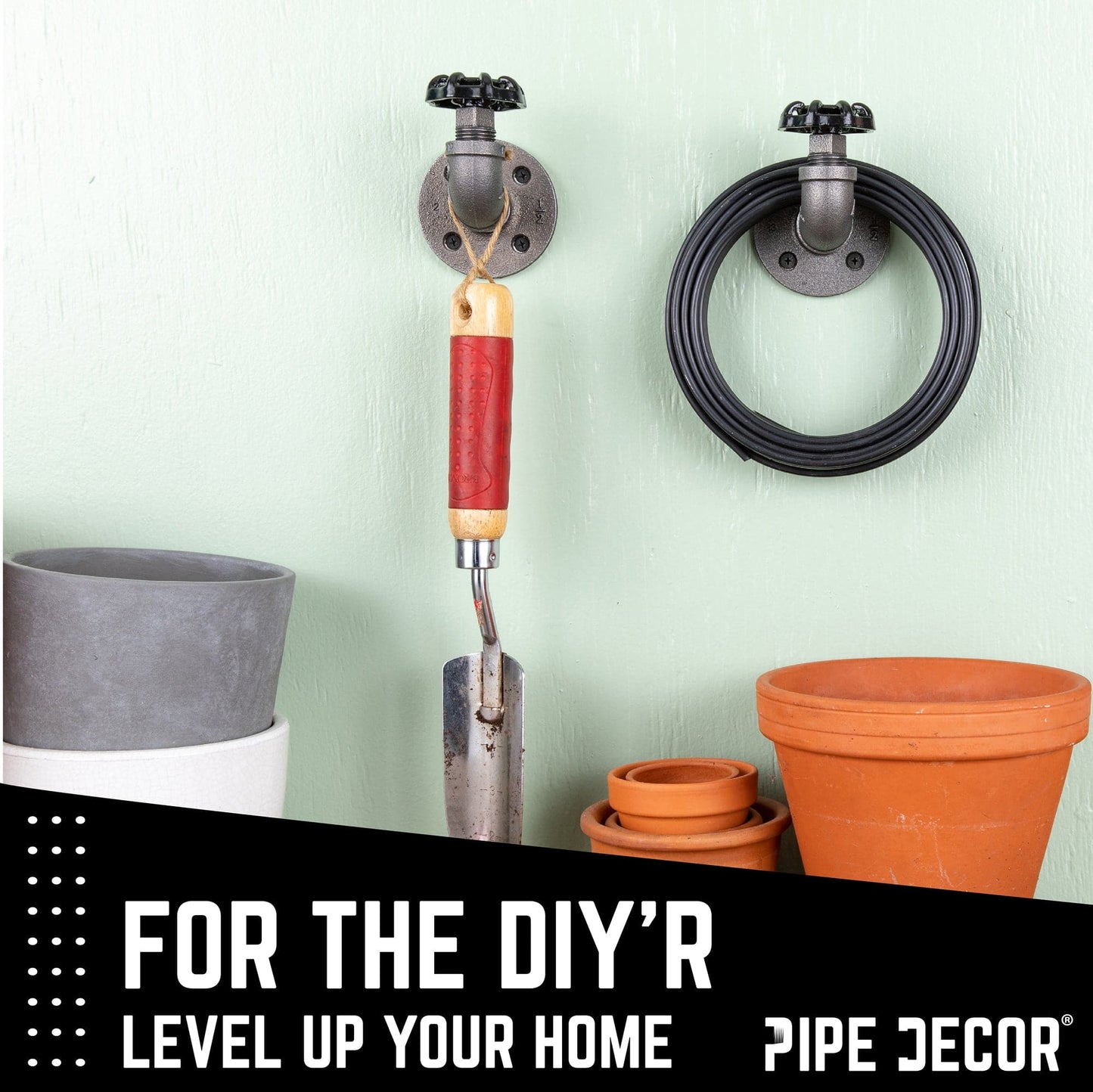 Black Industrial Curved Spigot Wall Hook with Flange (2-Pack) PIPE DECOR