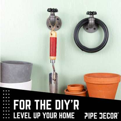 Black Industrial Curved Spigot Wall Hook with Flange (2-Pack) PIPE DECOR