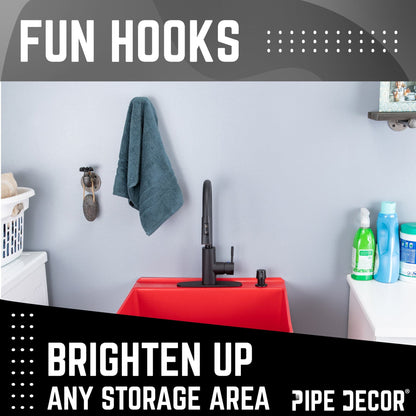 Black Industrial Curved Spigot Wall Hook with Flange (2-Pack) PIPE DECOR