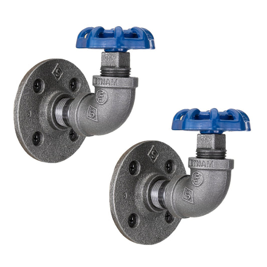 Blue Industrial Curved Spigot Wall Hook with Flange (2-Pack) PIPE DECOR