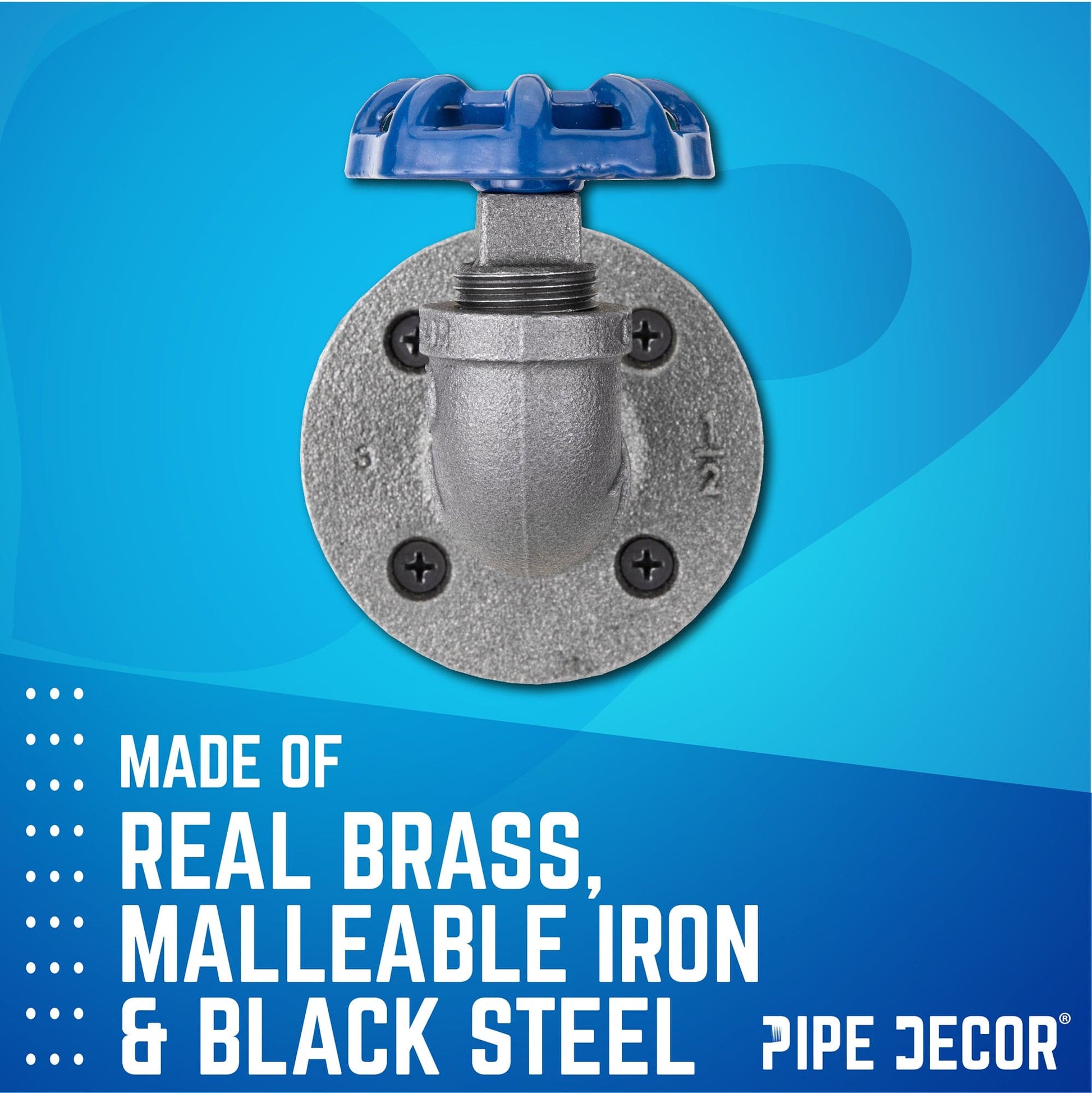 Blue Industrial Curved Spigot Wall Hook with Flange (2-Pack) PIPE DECOR