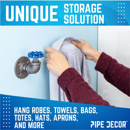 Blue Industrial Curved Spigot Wall Hook with Flange (2-Pack) PIPE DECOR