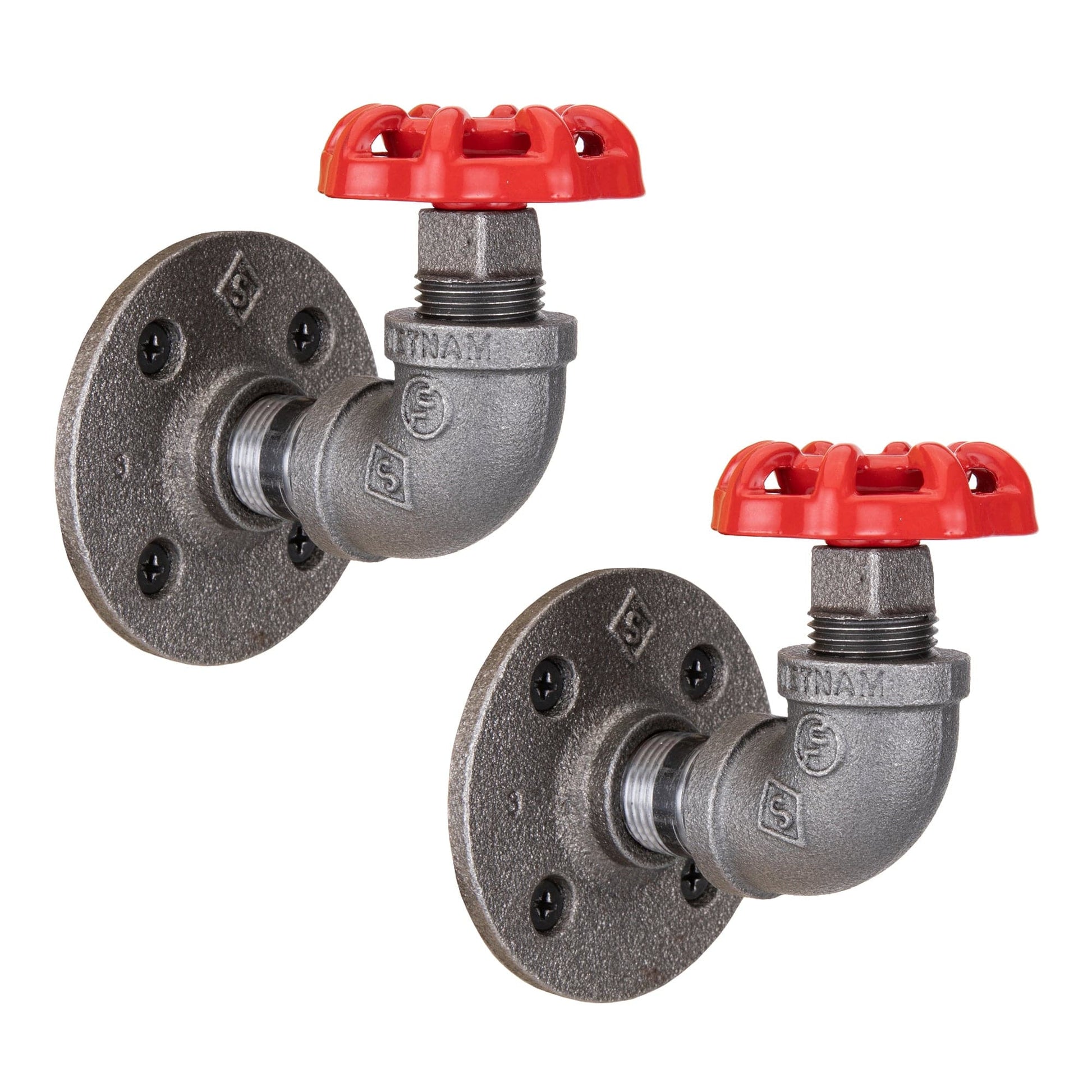 Red Industrial Curved Spigot Wall Hook with Flange (2-Pack) PIPE DECOR