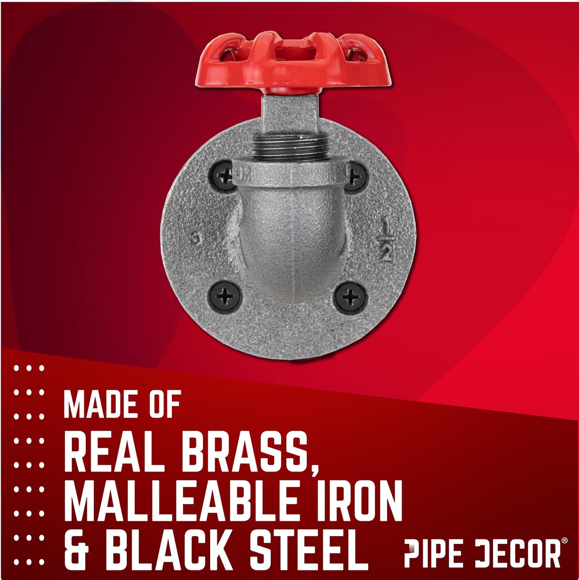 Red Industrial Curved Spigot Wall Hook with Flange (2-Pack) PIPE DECOR