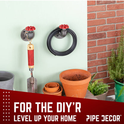 Red Industrial Curved Spigot Wall Hook with Flange (2-Pack) PIPE DECOR