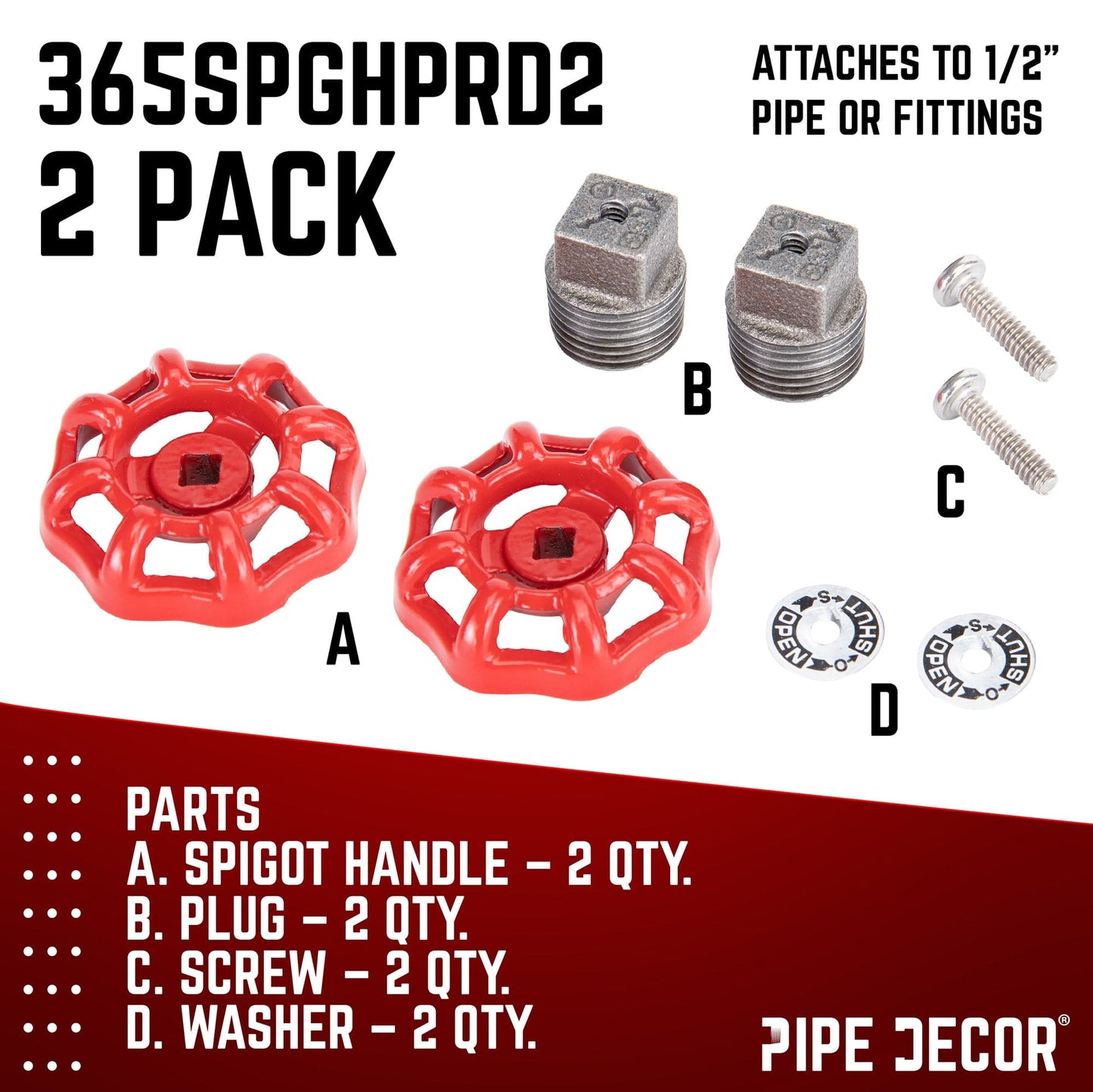 Red Industrial Spigot with Plug (2-Pack) PIPE DECOR