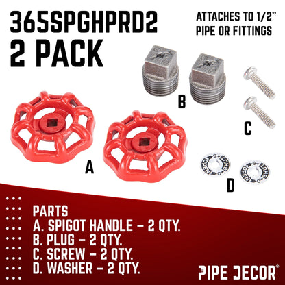 Red Industrial Spigot with Plug (2-Pack) PIPE DECOR