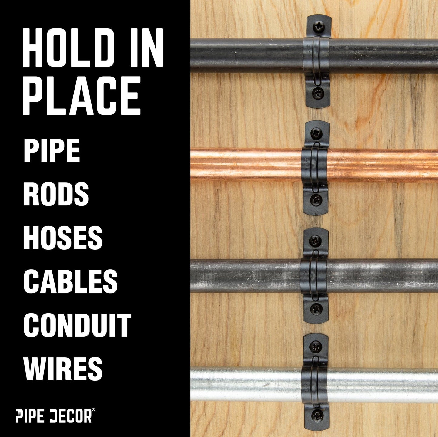 Black Steel U-shaped Pipe Straps for ½” Pipe PIPE DECOR