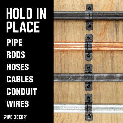 Black Steel U-shaped Pipe Straps for ½” Pipe PIPE DECOR