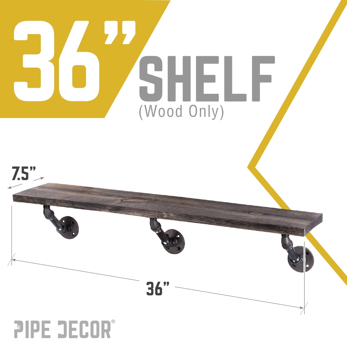 RESTORE Boulder Black 36 in. Wood Shelf (Wood Only) PIPE DECOR