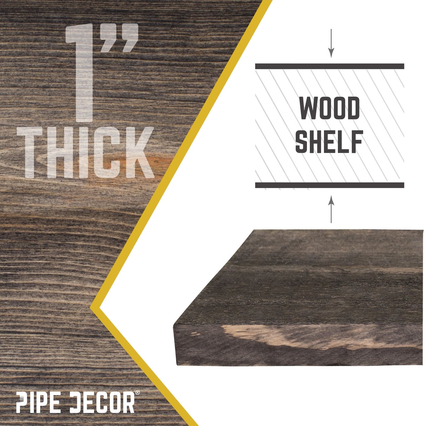 RESTORE Boulder Black 36 in. Wood Shelf (Wood Only) PIPE DECOR