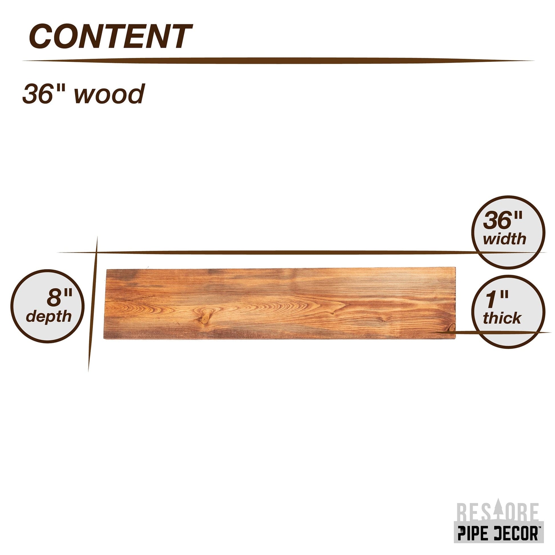 RESTORE Sunset Cedar 36 in. Wood Shelf (Wood Only) PIPE DECOR