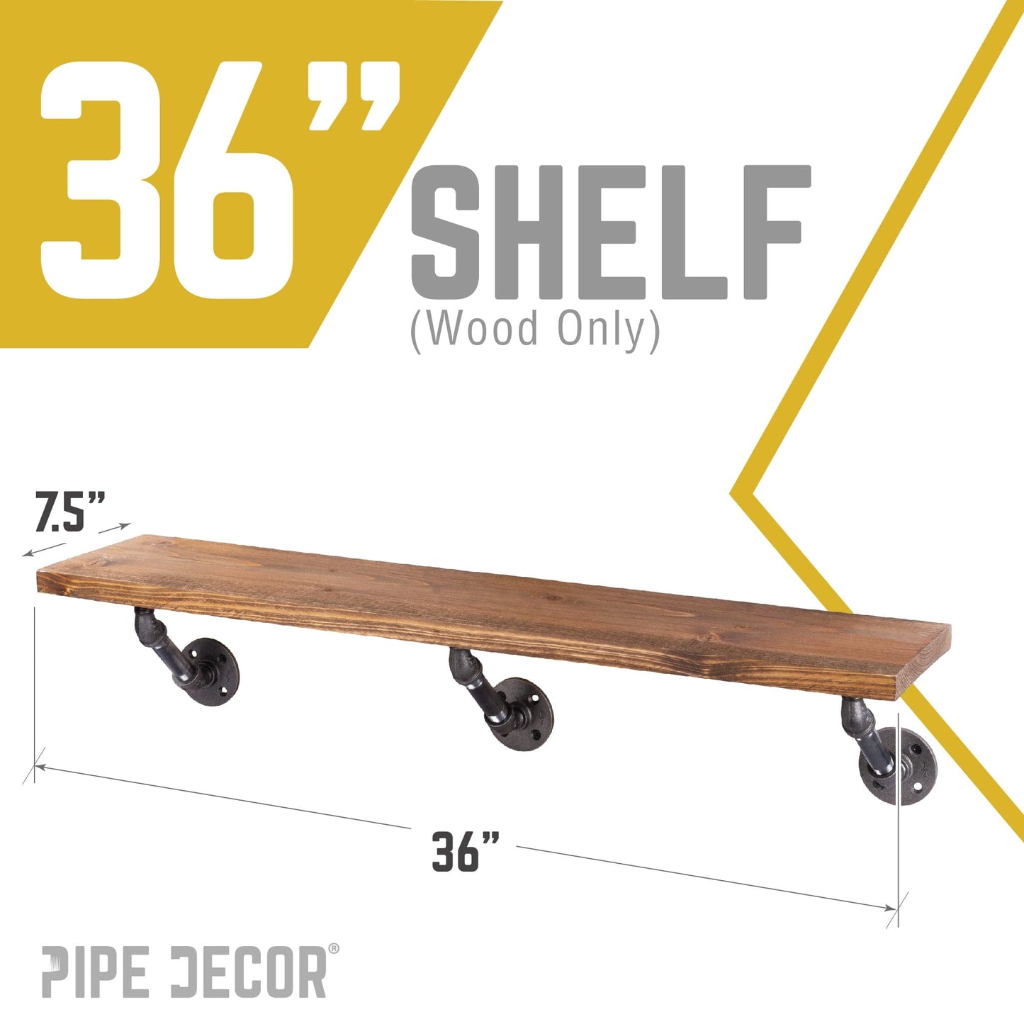 RESTORE Autumn Brown 36 in. Wood Shelf (Wood Only) PIPE DECOR
