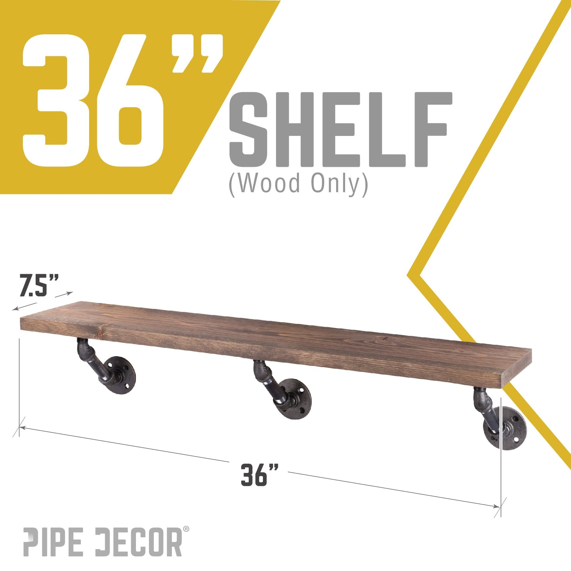 RESTORE Sunset Brown 36 in. Wood Shelf (Wood Only) PIPE DECOR