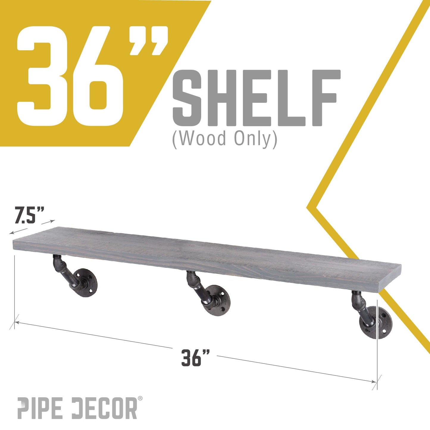 RESTORE Riverstone Grey 36 in. Wood Shelf (Wood Only) PIPE DECOR