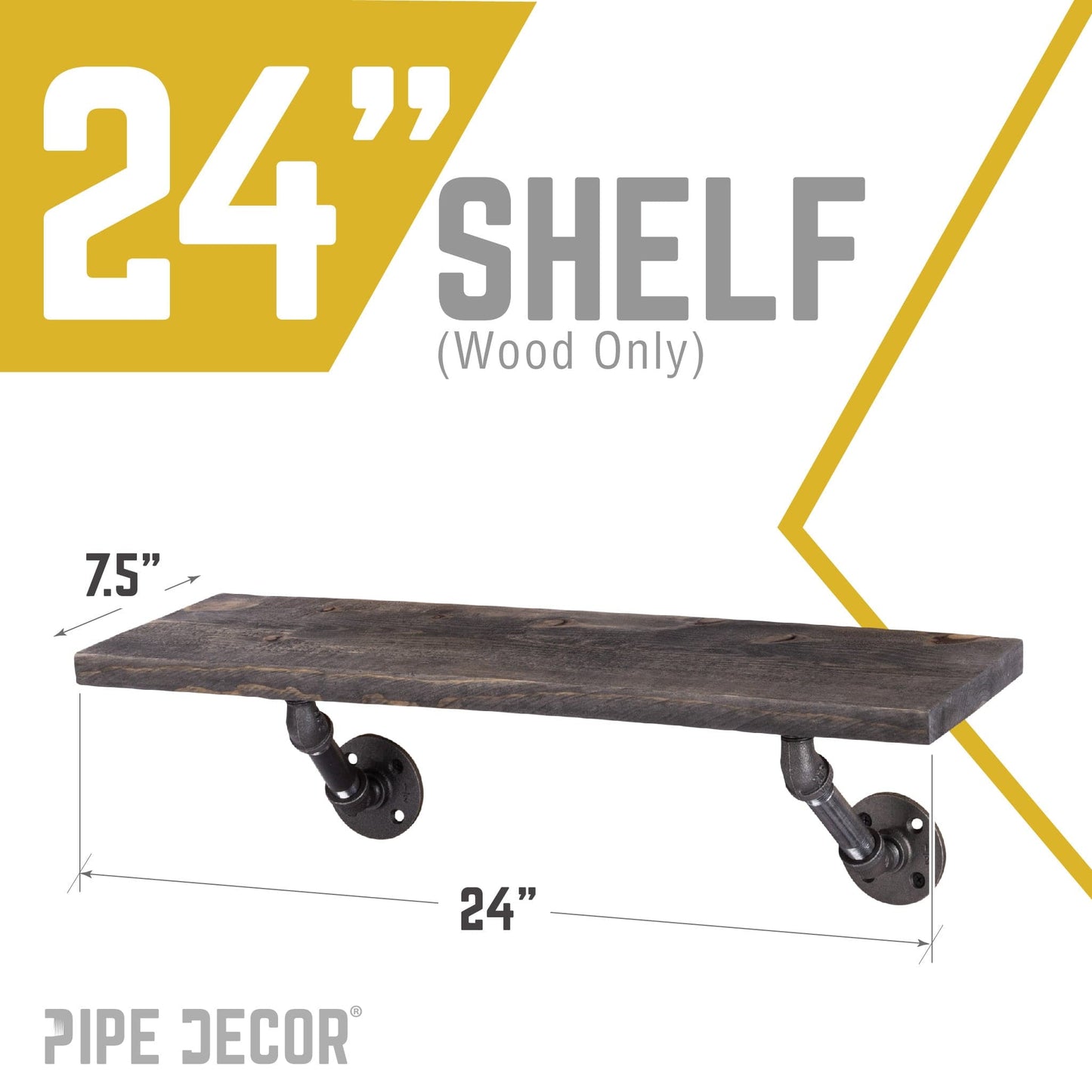 RESTORE Boulder Black 24 in. Wood Shelf (Wood Only) PIPE DECOR