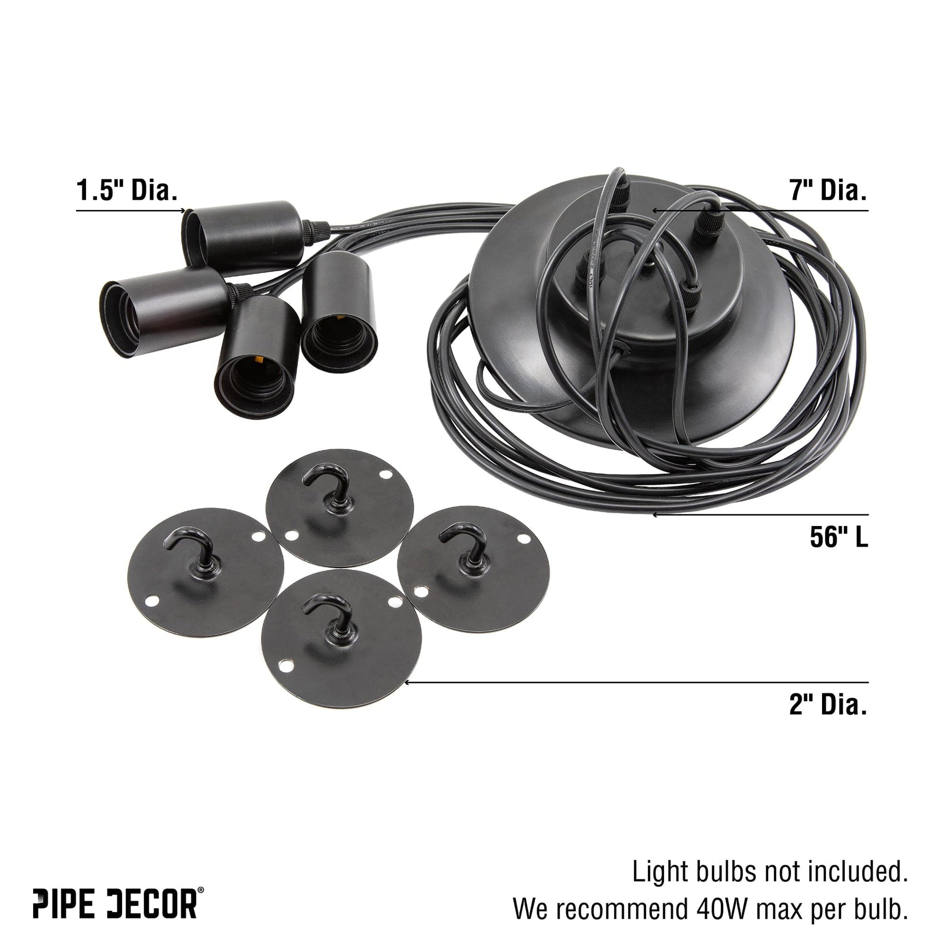 Black Spider Pendant Light with 4 Adjustable Arms PIPE DECOR