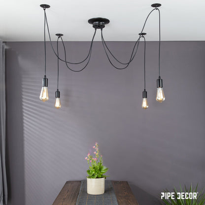 Black Spider Pendant Light with 4 Adjustable Arms PIPE DECOR