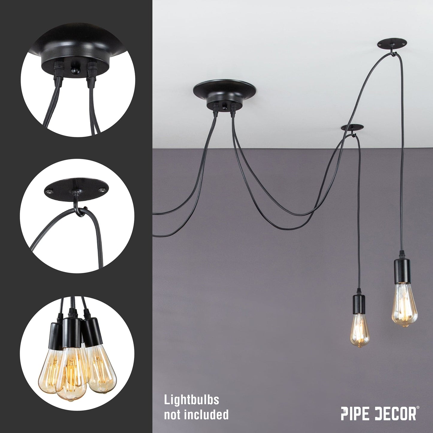Black Spider Pendant Light with 4 Adjustable Arms PIPE DECOR