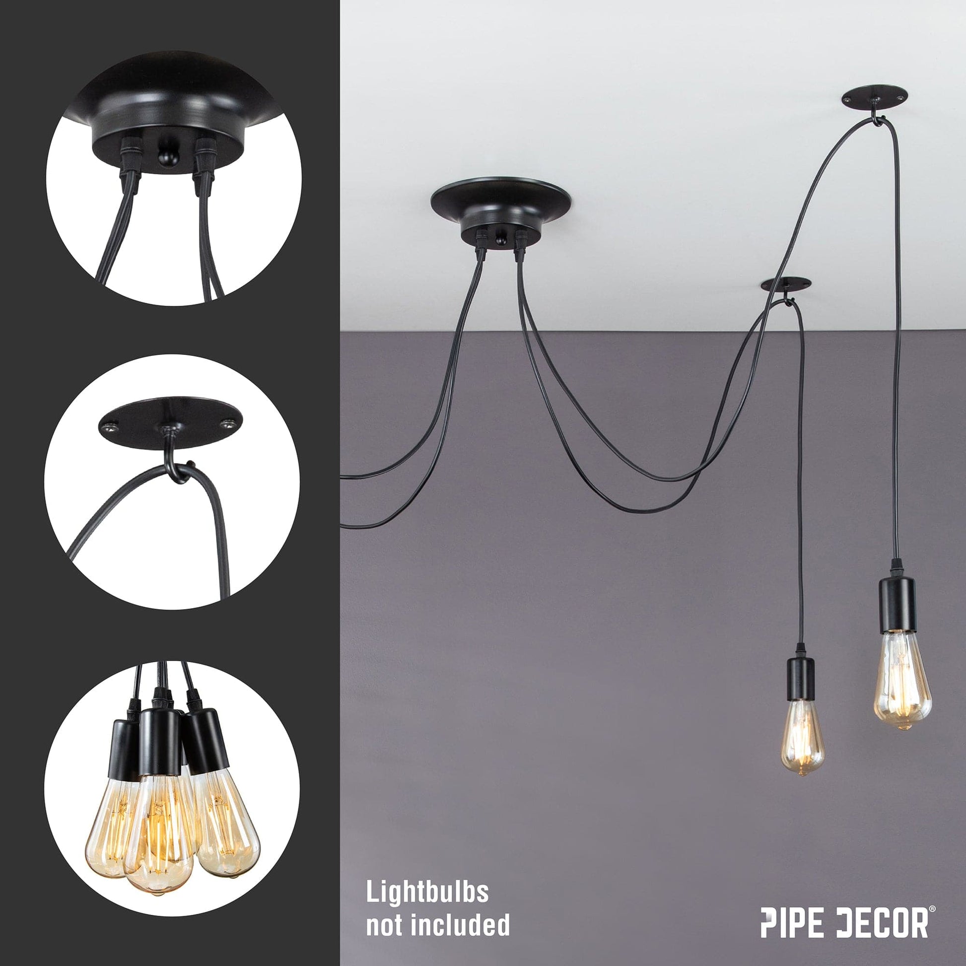 Black Spider Pendant Light with 4 Adjustable Arms PIPE DECOR