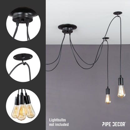 Black Spider Pendant Light with 4 Adjustable Arms PIPE DECOR