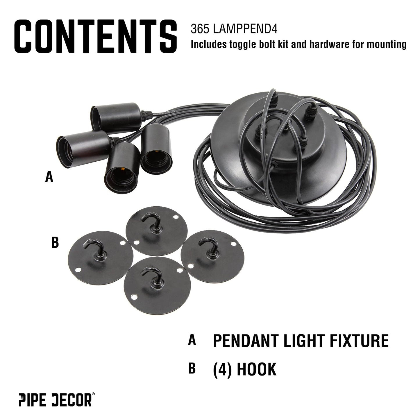 Black Spider Pendant Light with 4 Adjustable Arms PIPE DECOR