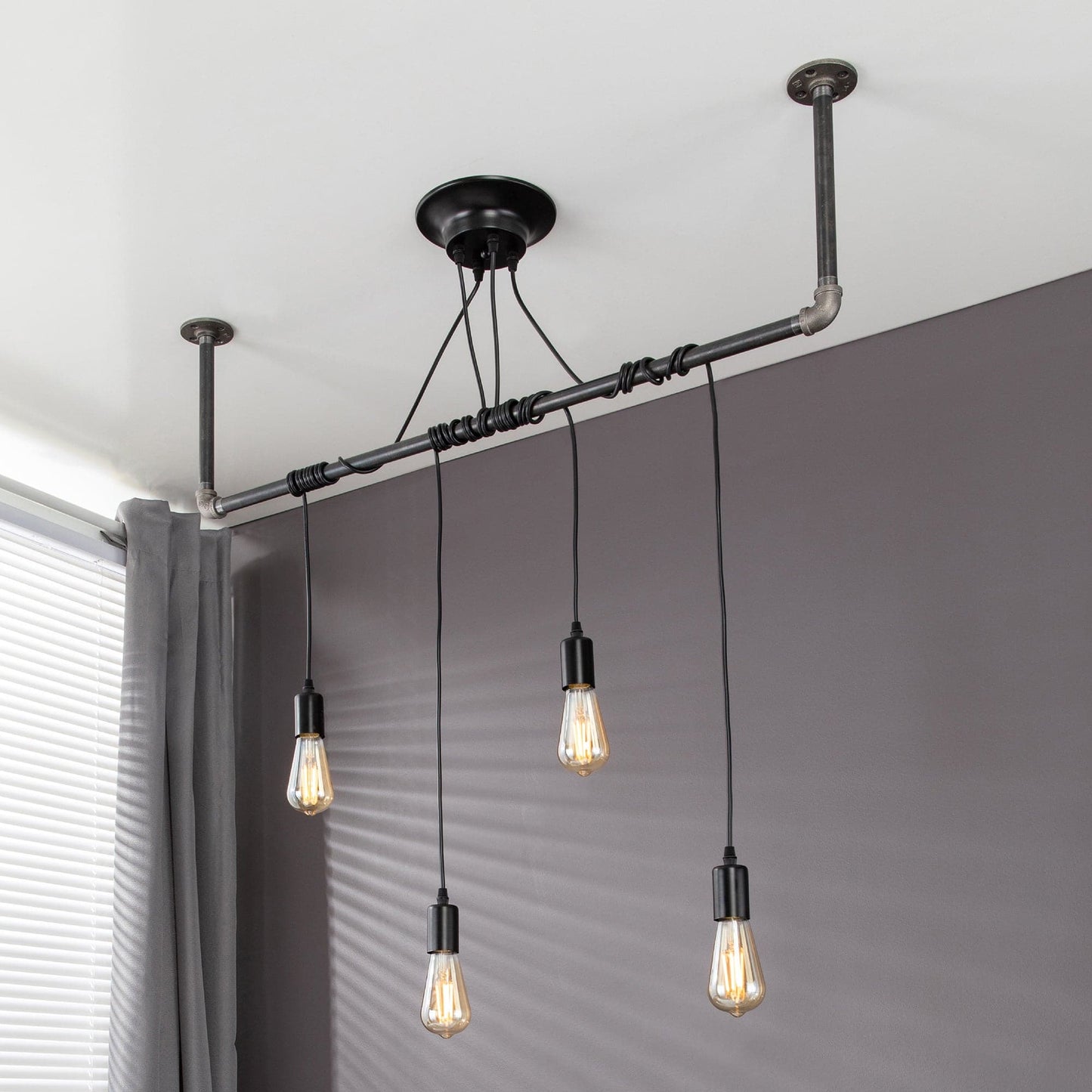 Black Spider Pendant Light Kit with Pipe Bar Hanging Accessory and 4 Adjustable Arms PIPE DECOR