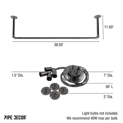 Black Spider Pendant Light Kit with Pipe Bar Hanging Accessory and 4 Adjustable Arms PIPE DECOR