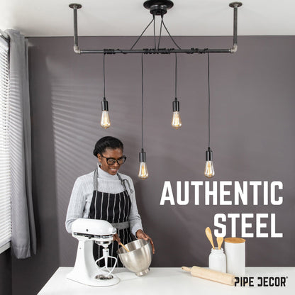 Black Spider Pendant Light Kit with Pipe Bar Hanging Accessory and 4 Adjustable Arms PIPE DECOR