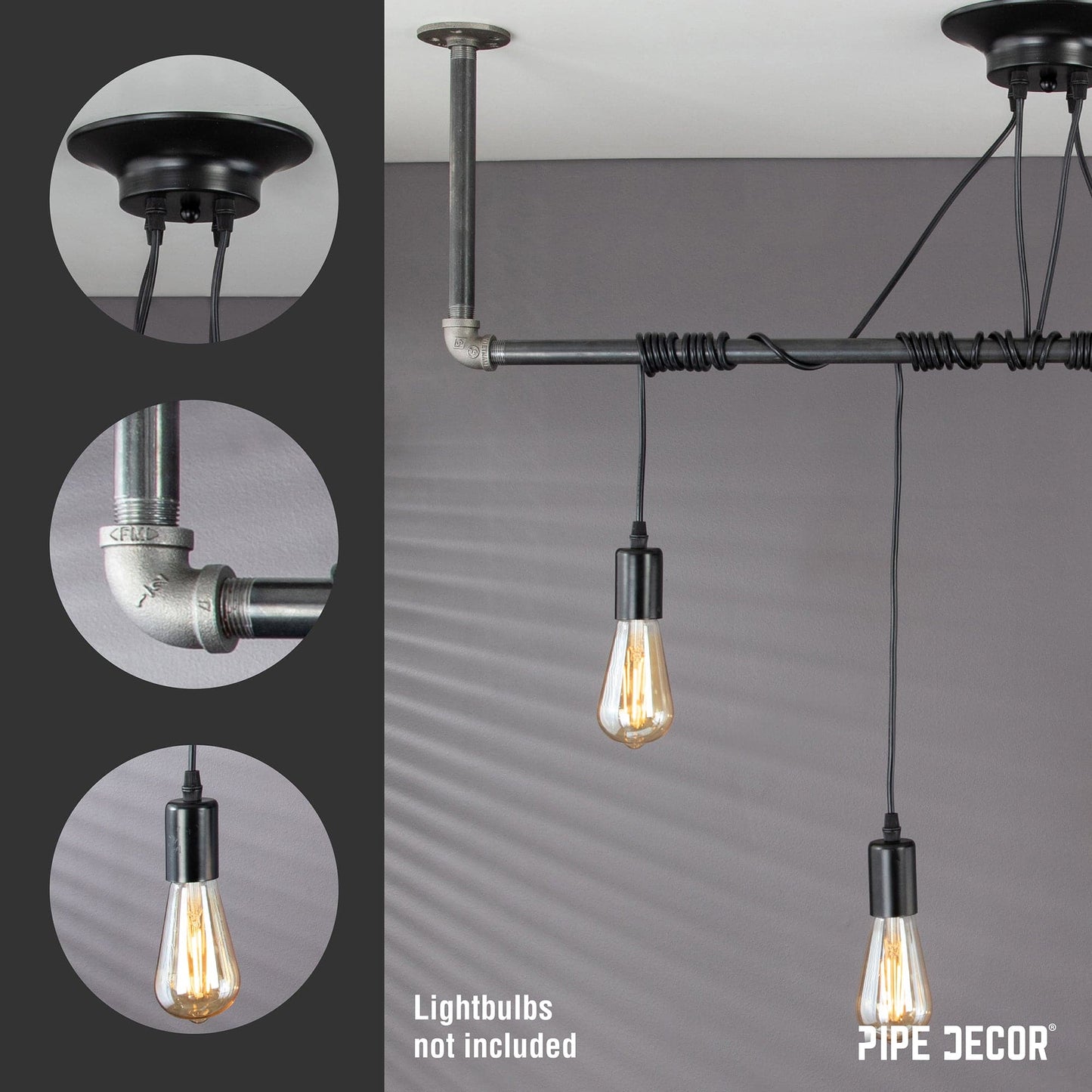 Black Spider Pendant Light Kit with Pipe Bar Hanging Accessory and 4 Adjustable Arms PIPE DECOR