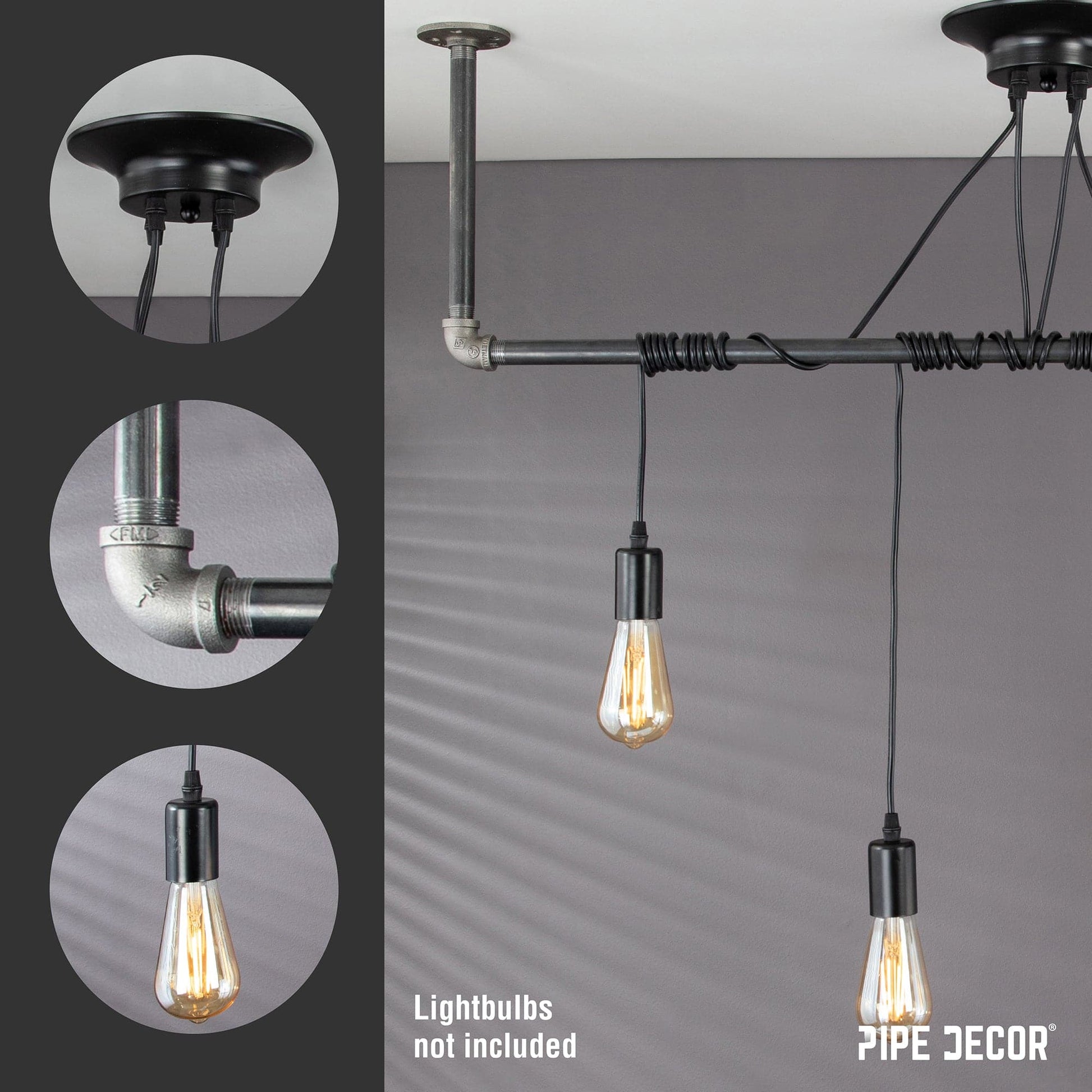 Black Spider Pendant Light Kit with Pipe Bar Hanging Accessory and 4 Adjustable Arms PIPE DECOR