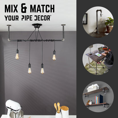 Black Spider Pendant Light Kit with Pipe Bar Hanging Accessory and 4 Adjustable Arms PIPE DECOR