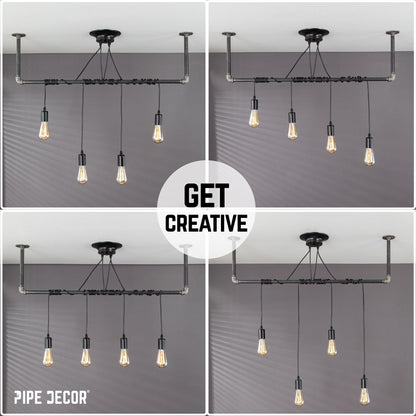 Black Spider Pendant Light Kit with Pipe Bar Hanging Accessory and 4 Adjustable Arms PIPE DECOR