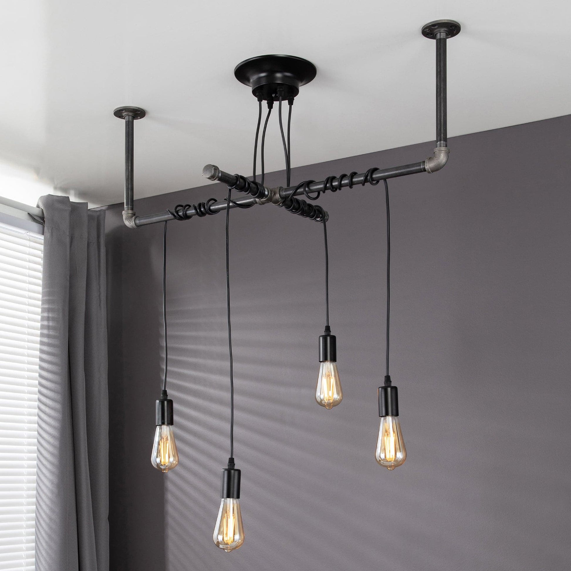 Black Spider Pendant Light Kit with Pipe Cross Hanging Accessory and 4 Adjustable Arms PIPE DECOR