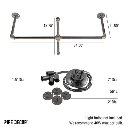 Black Spider Pendant Light Kit with Pipe Cross Hanging Accessory and 4 Adjustable Arms PIPE DECOR