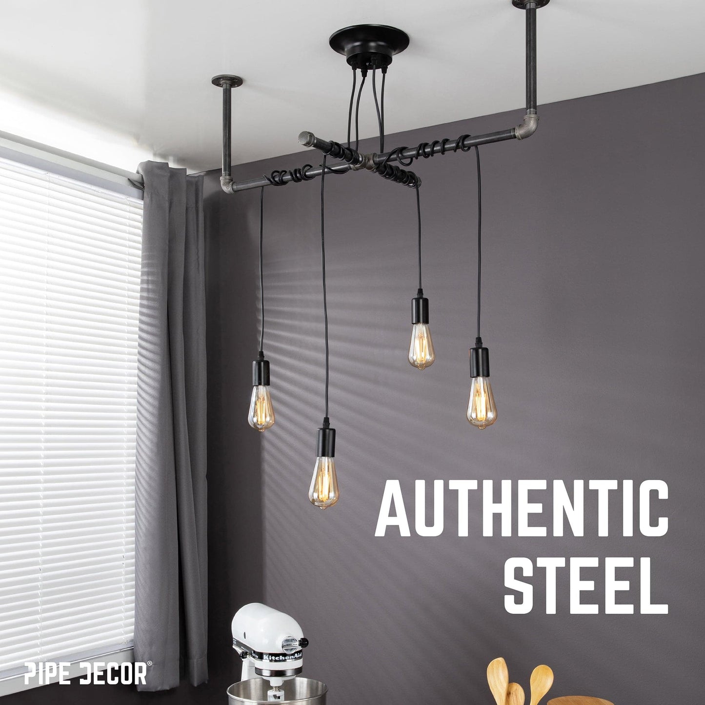 Black Spider Pendant Light Kit with Pipe Cross Hanging Accessory and 4 Adjustable Arms PIPE DECOR