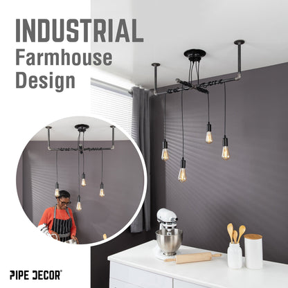 Black Spider Pendant Light Kit with Pipe Cross Hanging Accessory and 4 Adjustable Arms PIPE DECOR